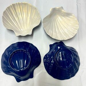 SIGRID OLSEN Melamine scallop Shell Bowls Set of 4 • 6.5” Blue and White Pearl